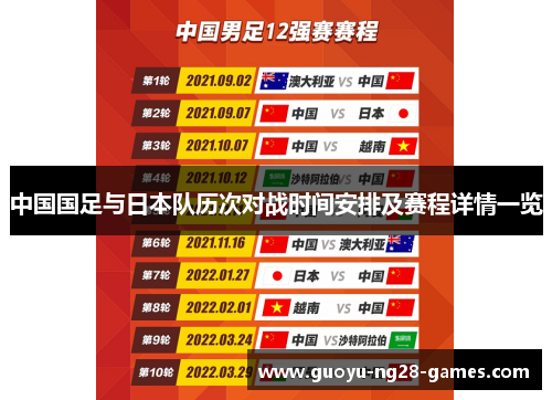 中国国足与日本队历次对战时间安排及赛程详情一览