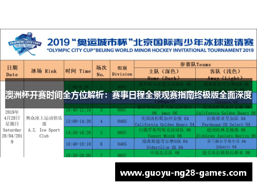 澳洲杯开赛时间全方位解析：赛事日程全景观赛指南终极版全面深度